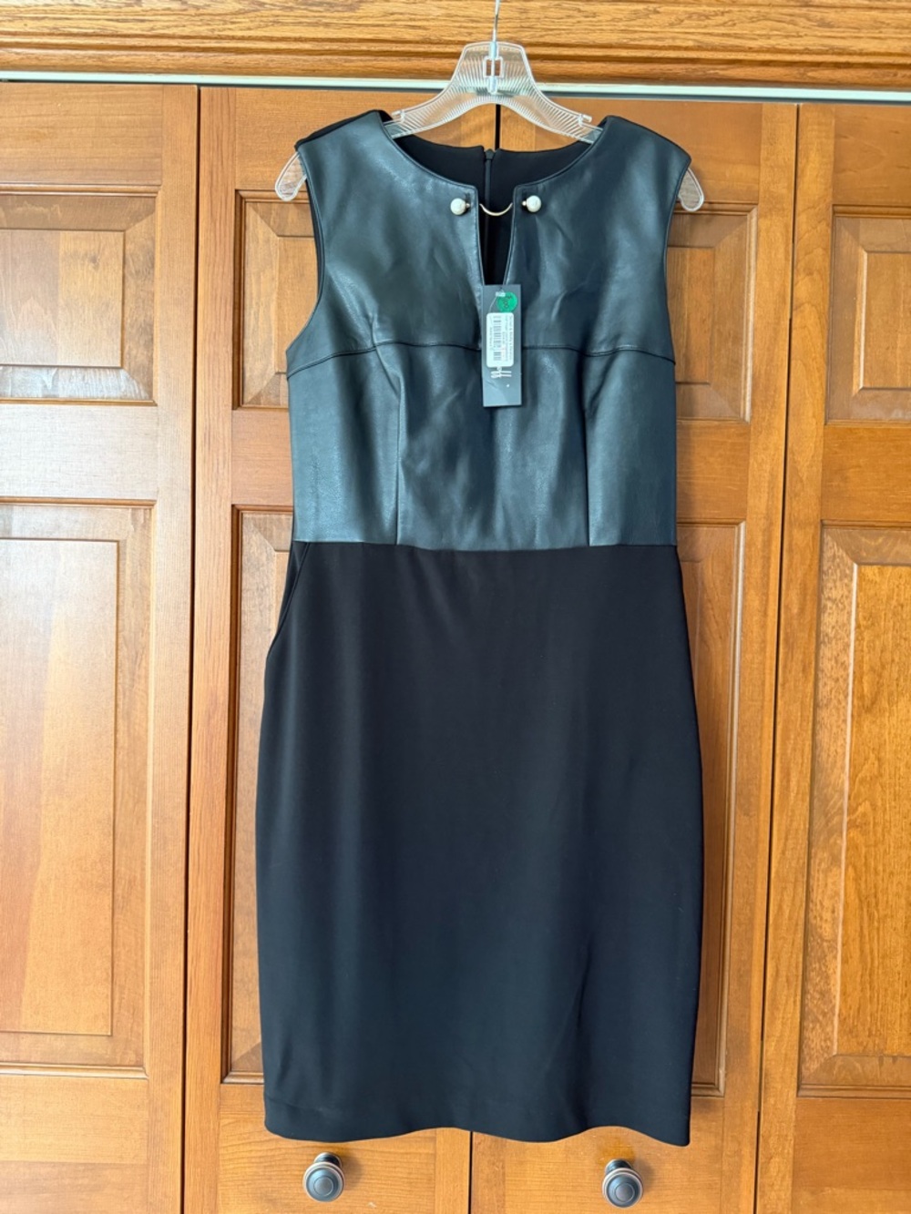 Joseph Ribkoff Black Sleeveless Faux-Leather Top Mini Dress